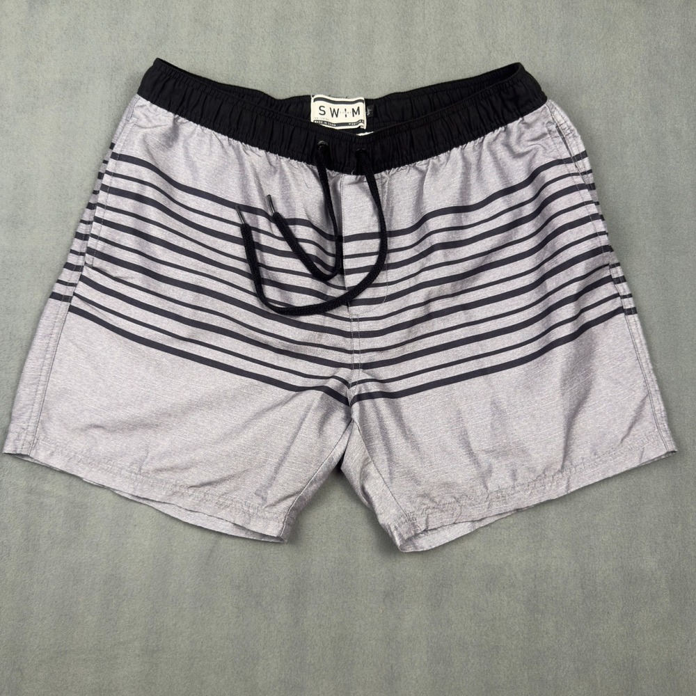 Cotton On Mens Swim Shorts Grey Black Striped Trunks Size Large